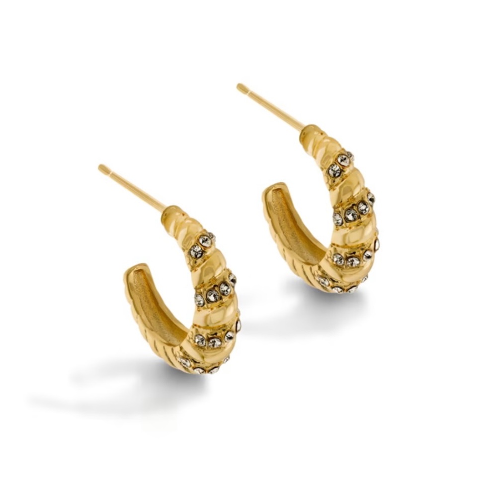 NWT Gold Plated Pave Hoop Earrings